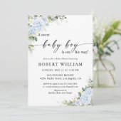 Invitation à la baby shower florale Hydrangea Bleu (Debout devant)