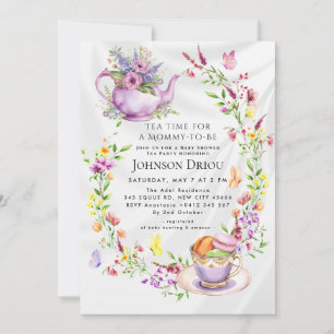 Invitation à la Baby Shower Florale Tea Party