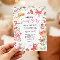 Invitation à la Baby Shower Fraise Bébé Sucré aux 