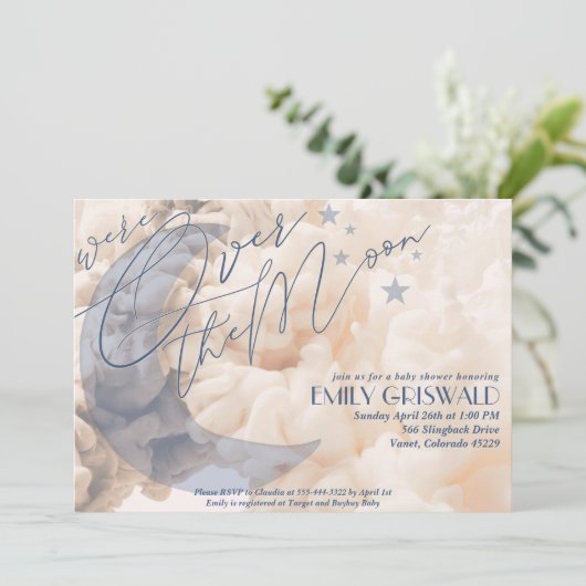Invitation à la Baby Shower Garçon Pleine Lune (Debout devant)