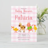 Invitation à la Baby Shower Gingham Ferme Animaux  (Debout devant)