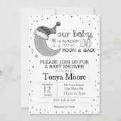 Invitation à la Baby Shower Grise Jusqu'à la Lune  (Devant)
