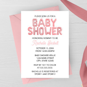 Invitation à la Baby Shower Lettre Ballon Rose