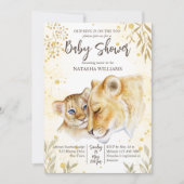 Invitation à la baby shower lionceau jaune or marr (Devant)