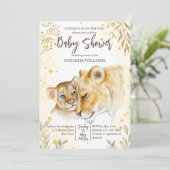 Invitation à la baby shower lionceau jaune or marr (Debout devant)