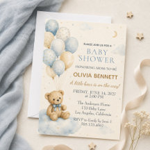 Invitation à la baby shower Little Bear Blue