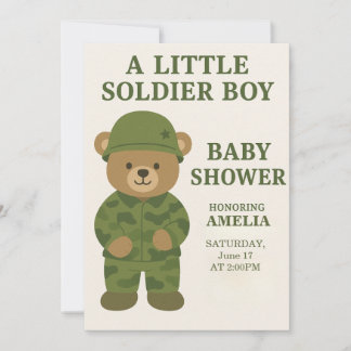Invitation à la Baby Shower Little Soldier Teddy B