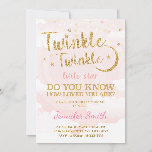 Invitation à la Baby Shower Little Star Rose Doré (Devant)