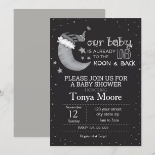 Invitation à la Baby Shower Noir Jusqu'à la Lune e