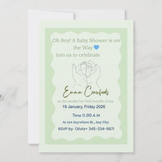 Invitation à la baby shower Oh Boy (Devant)