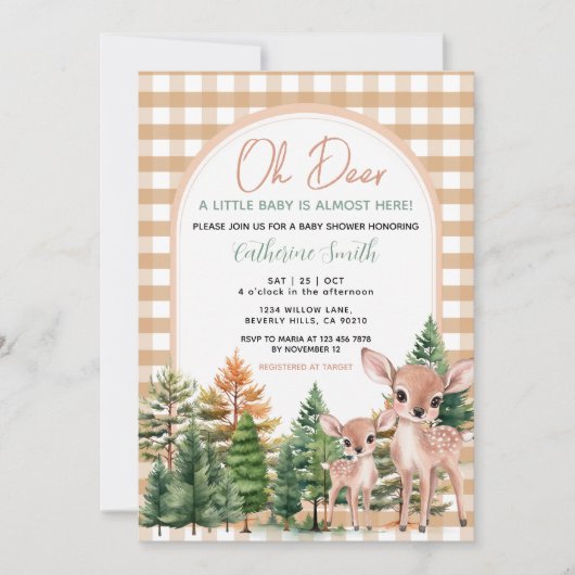 Invitation à la baby shower Oh Deer (Devant)