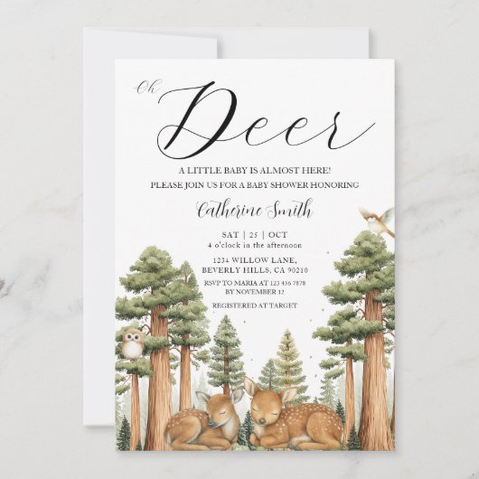Invitation à la baby shower Oh Deer Forest (Devant)