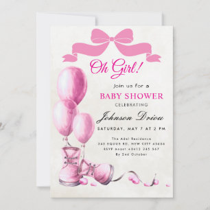 Invitation à la baby shower Oh Girl Aquarelle ro