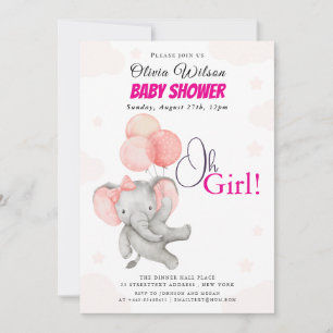 Invitation à la baby shower Oh Girl Elephant