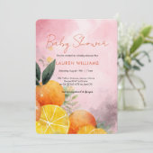 Invitation à la baby shower Oranges d'été (Debout devant)