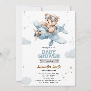 Invitation à la baby shower Ours Avion