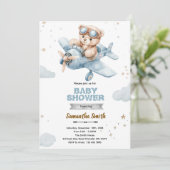 Invitation à la baby shower Ours Avion (Debout devant)