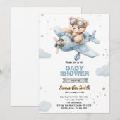 Invitation à la baby shower Ours Avion (Devant / Derrière)