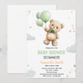 Invitation à la baby shower ours ballon vert (Devant / Derrière)