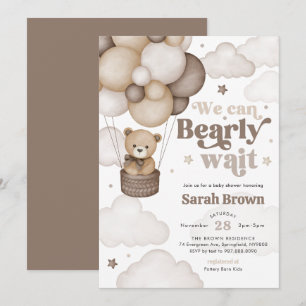 Invitation à la baby shower ours brun ballon