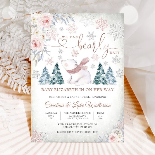 Invitation à la Baby Shower Ours d'Hiver