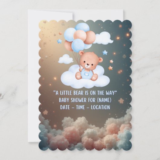 Invitation à la baby shower Ours en peluche – Bohè (Devant)