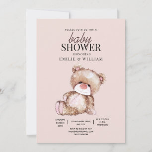 Invitation à la baby shower Ours en peluche, Peut