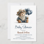 Invitation à la baby shower Ours en peluche rustiq (Devant)