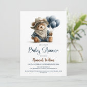 Invitation à la baby shower Ours en peluche rustiq (Debout devant)