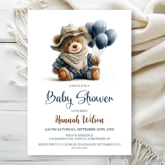 Invitation à la baby shower Ours en peluche rustiq