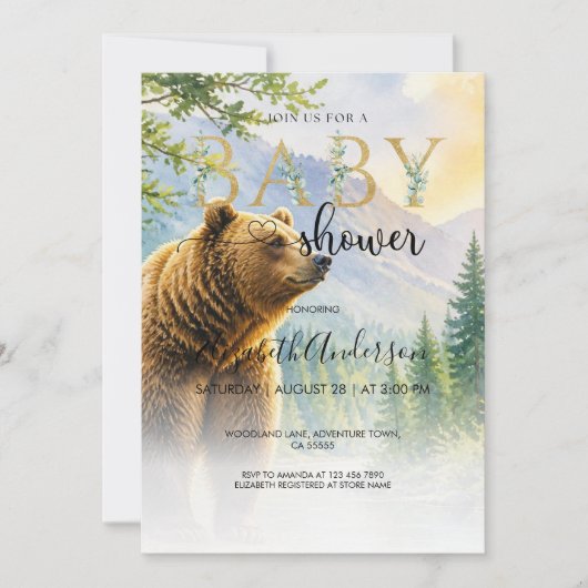 Invitation à la Baby Shower Ours Forêt Rustique (Devant)