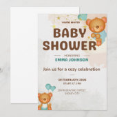 Invitation à la baby shower Ourson (Devant / Derrière)