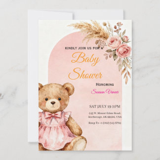Invitation à la baby shower Ourson 