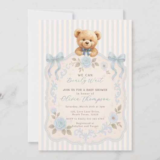 Invitation à la Baby Shower Ourson (Devant)