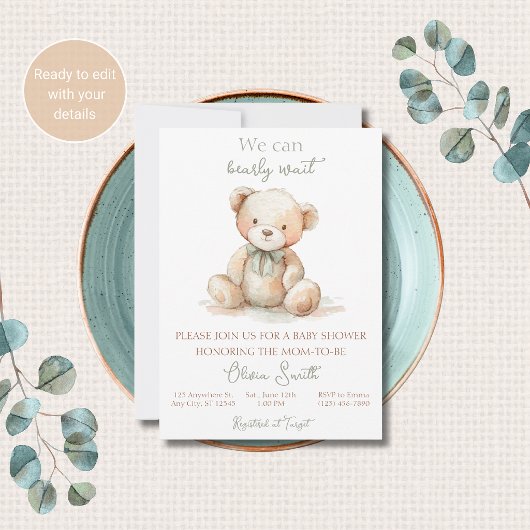 Invitation à la Baby Shower Ourson à peine attendu