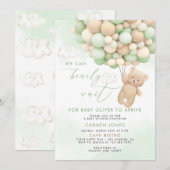 Invitation à la baby shower Ourson avec ballons (Devant / Derrière)