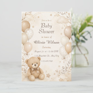 Invitation à la baby shower ourson beige neutre 