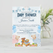Invitation à la baby shower Ourson Bleu (Debout devant)