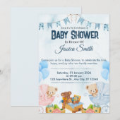 Invitation à la baby shower Ourson Bleu (Devant / Derrière)