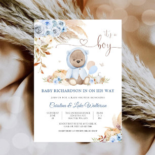 Invitation à la Baby Shower Ourson Bleu en Peluche