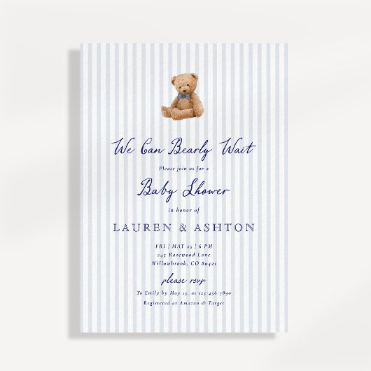 Invitation à la baby shower ourson chic