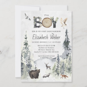 Invitation à la baby shower ourson forêt rustique