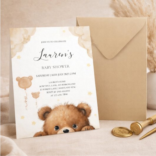 Invitation à la Baby Shower Ourson Mignon