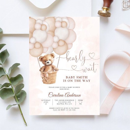 Invitation à la baby shower Ourson Mignon