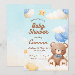 Invitation à la baby shower ourson mignon marron
