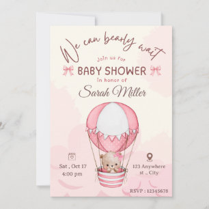 Invitation à la baby shower ourson rose