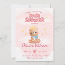 Invitation à la baby shower Ourson Rose