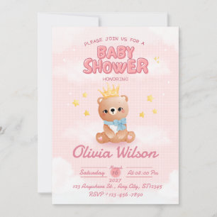 Invitation à la baby shower Ourson Rose
