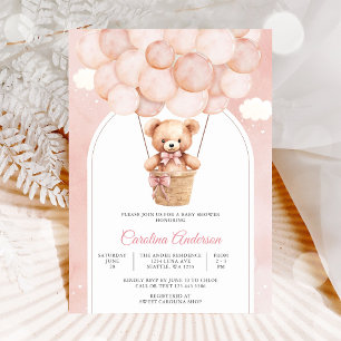 Invitation à la Baby Shower Ourson Rose en Peluche