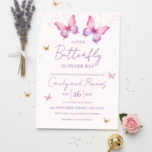 Invitation à la Baby Shower Papillon
